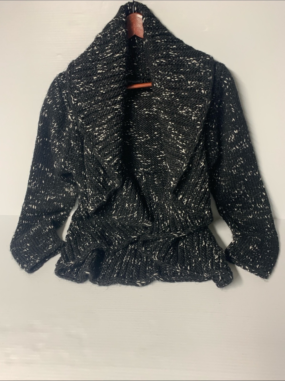 Marled Speckled Shawl Collar Knit Sweater Made in Italy
